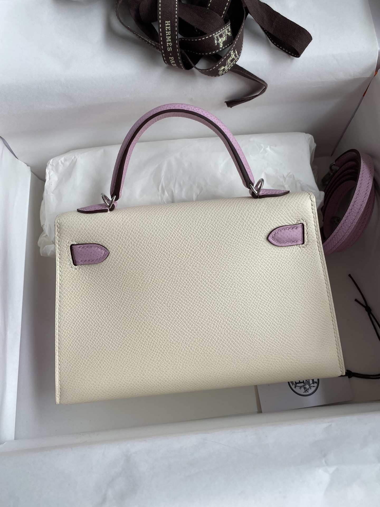 Hermes Kelly Mini II Bag 19CM In White Rose Confetti Epsom Leather